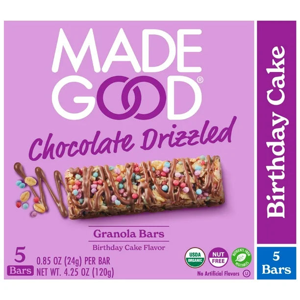 MadeGood Chocolate Drizzle Birthday Cake Flavor Granola Bars, 5 ct