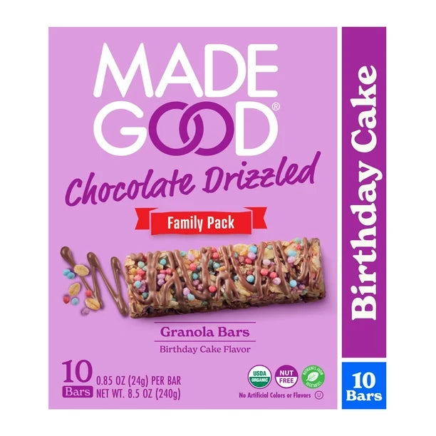 MadeGood Chocolate Drizzle Birthday Cake Granola Bars, 10 ct