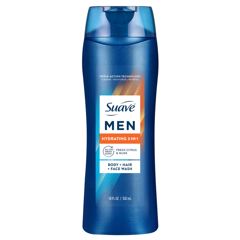 Suave Men Hydrating 3-in-1 Body + Hair + Face Wash, 18 oz