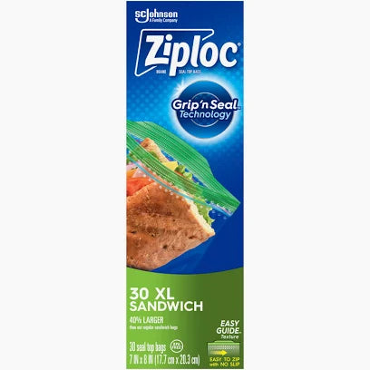 Ziploc EasyGuide XL Sandwich Bags, 30 Count