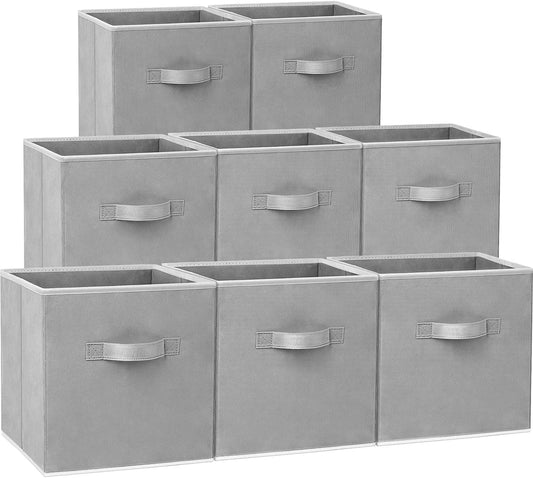 Storage Cubes - 11 Inch Heavy Duty Collapsible Fabric Storage Bins – 8 Pack (Grey)