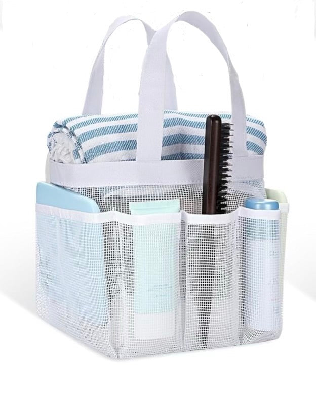 Mesh Shower Caddy with Pockets, White