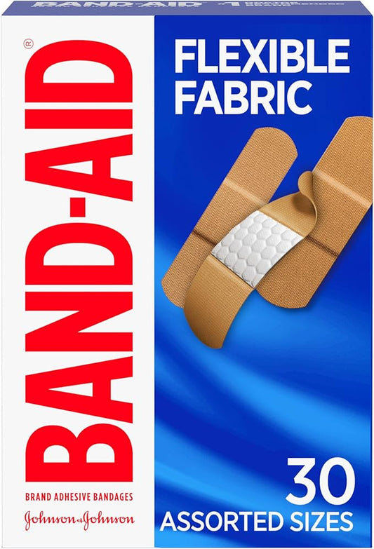 Band-Aid Flexible Fabric Adhesive Bandages, Assorted Sizes, 30 ct