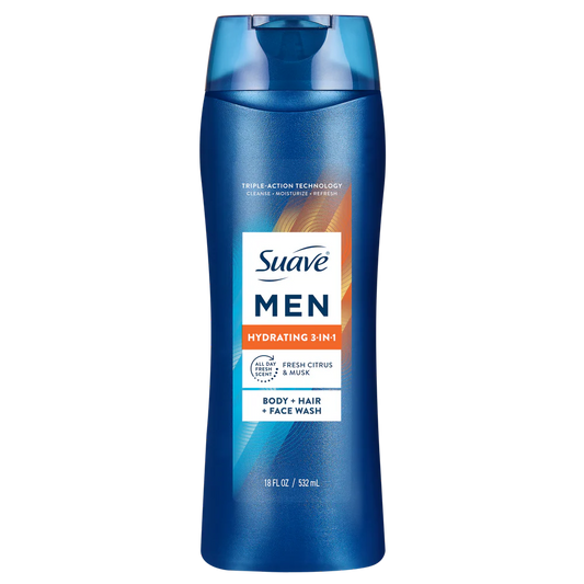 Suave Men Hydrating 3-in-1 Body + Hair + Face Wash, 18 oz