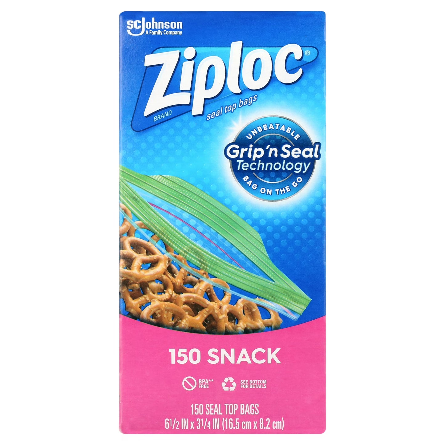 Ziploc Grip 'n Seal Top Snack Bags, 150 Count